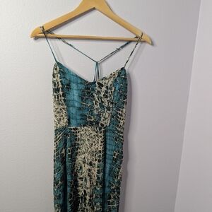 June & Hudson XS Reptile Print Strappy Jumpsuit –‎ Wide Leg, Teal Snake Pattern